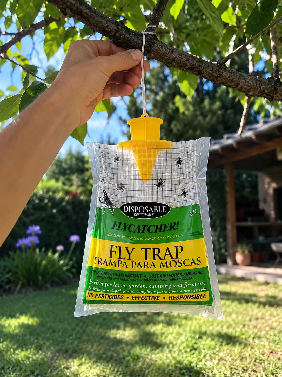 Colgando la trampa VIREO de una rama